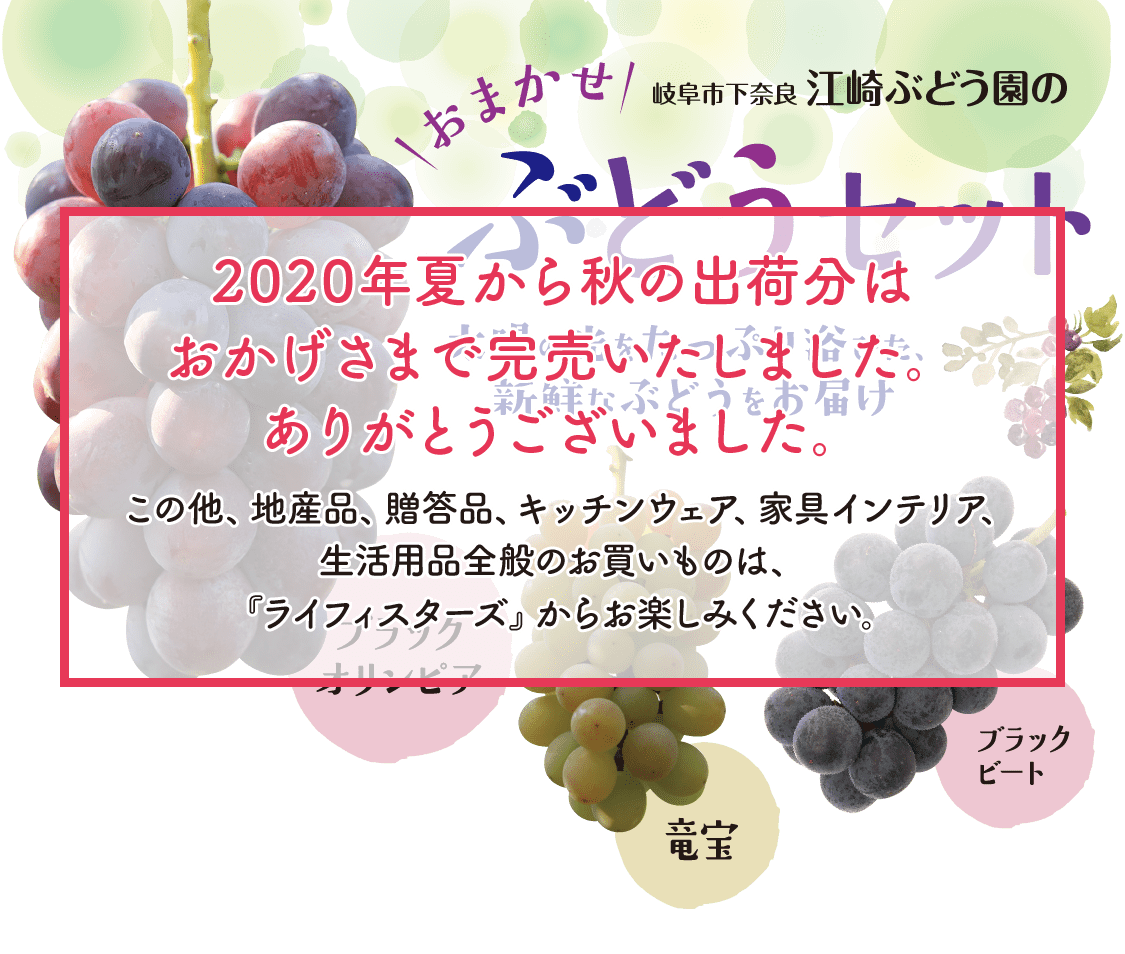 2020年夏から秋の出荷分はおかげさまで完売いたしました。ありがとうございました。江崎ぶどう園おまかせぶどうセット