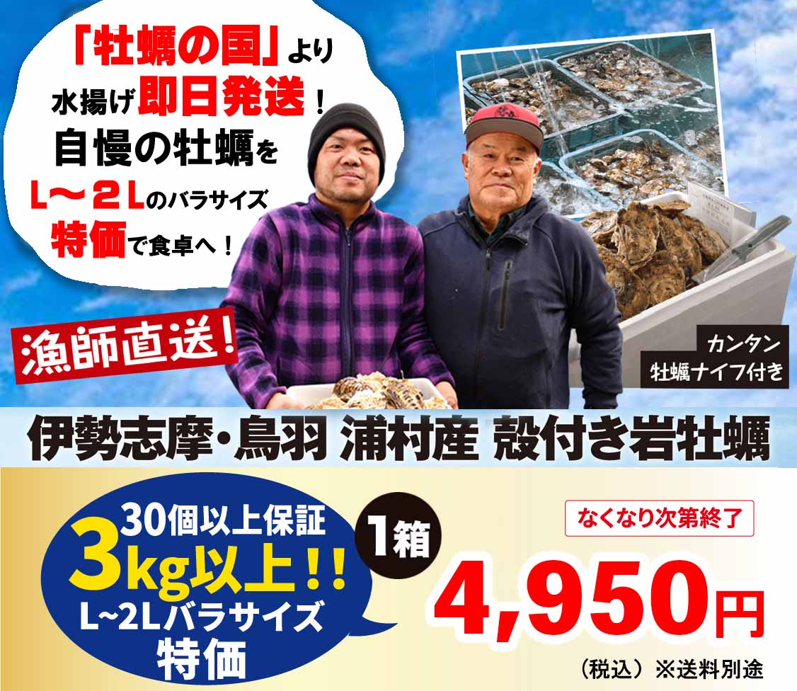 漁場直送！伊勢志摩・鳥羽 浦村産殻付き牡蠣